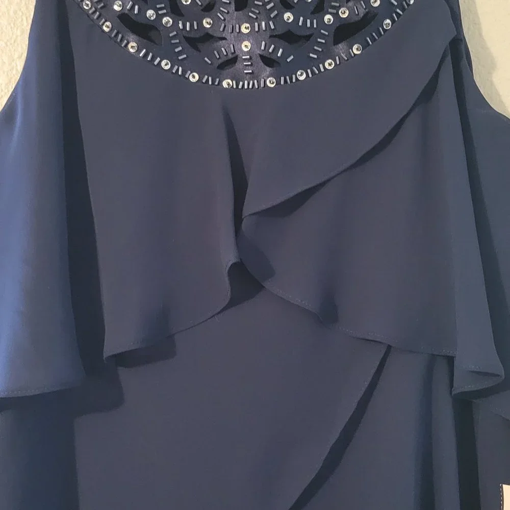 SL FASHIONS NAVY BLUE MISSY FLAPPER STYLE COCKTAIL DRESS-NWT - Picture 7 of 10